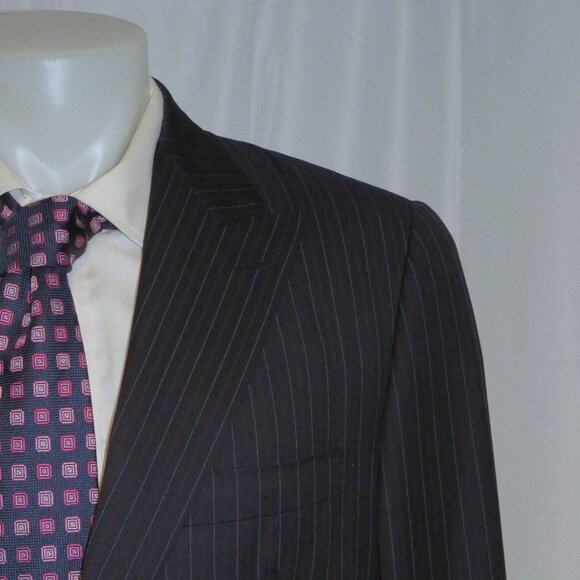 Marcello Vero x D'Avenza Bespoke Navy Striped Two Button Suit 43R